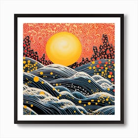 Yayoi Kusama Inspired Sun Beach Landscape Art Art Print