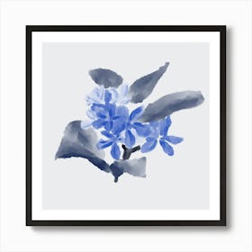 Blue Abstract Watercolor Flowers 3 Art Print