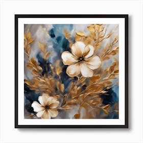 White Flowers On A Blue Background Art Print