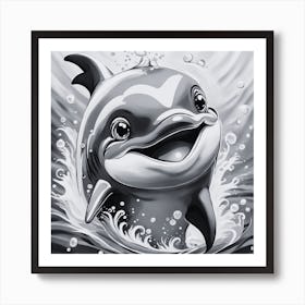 Black and White Smiling Dolphin Art Print