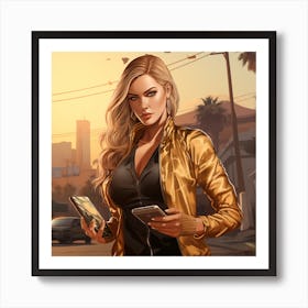 GTA Style Khloe Kardashian Holding A Smartphone Art Print