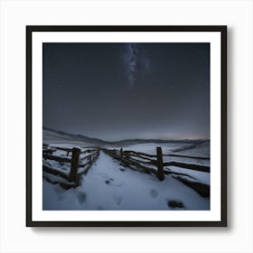 Night Sky Over A Wooden Fence Art Print