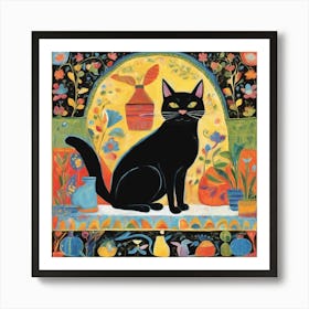 Black Cat In The Window Art Print