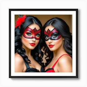 Beautiful Women In Masks Art Print