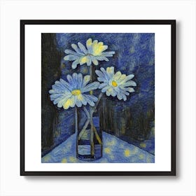 Three Daisies In A Vase Art Print