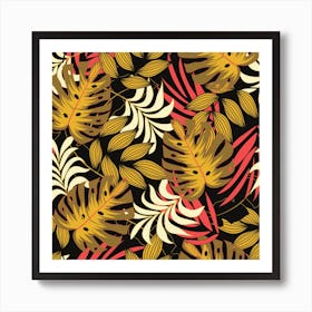 Original Seamless Tropical Pattern With Bright Reds Yellows Art Print