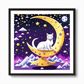 Cat On The Moon, vector art Art Print