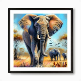 Elephants In The Wild 1 Art Print