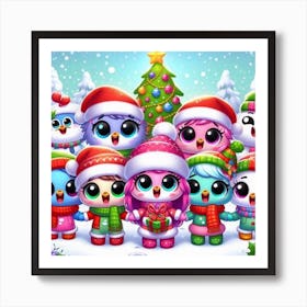 Cute Christmas Birds Art Print