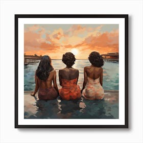 Three Women At Sunset 2 Art Print