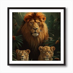 Lion Family In The Jungle Art Print