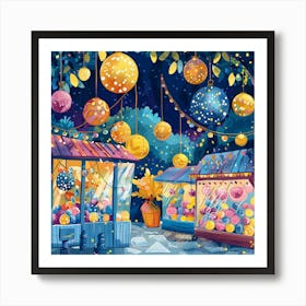 Christmas Market At Night 1 Art Print