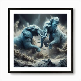 Elephants Fighting Art Print