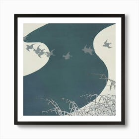 Birds Flying Over A River Art Print