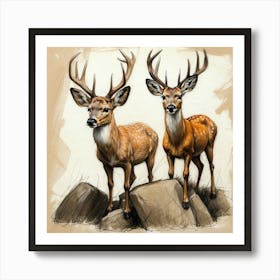 Stag And Doe Art Print