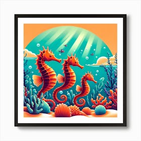 Seahorses Under The Sea Art Print