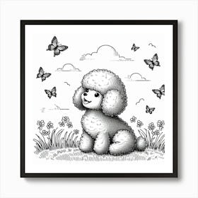 Line Art poodle dog 4 Art Print