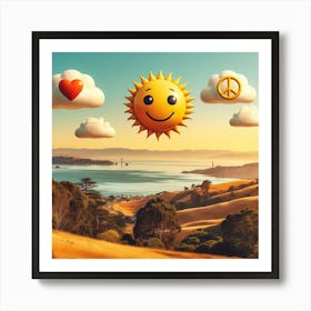 Happy Sun With Clouds Bay area Art Print