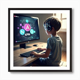 Boy Using A Computer 2 Art Print