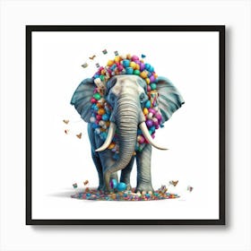 Elephant With Balloons Art Print