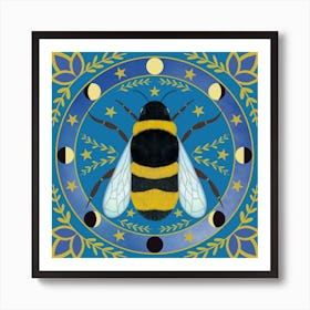 Bee With Moon Cycle Phases Square Art Print