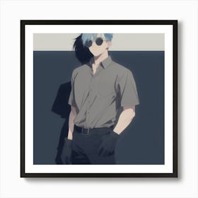 Ai Character with blue hair Art Print