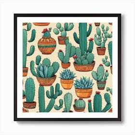 Cactus Seamless Pattern 9 Art Print