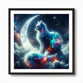 Cat On The Moon Art Print