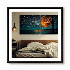 Moon And Stars Canvas Wall Art Art Print