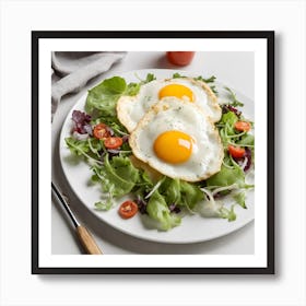 Fried Eggs On Salad Affiche