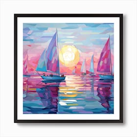 Sailboats At Sunset 6 Art Print
