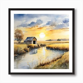 Sunset By The River Art Print