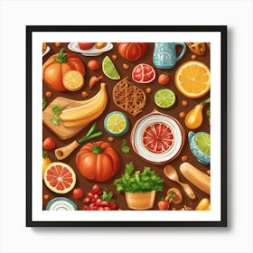 Seamless Pattern With Fruits And Vegetables Art Print