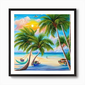 Palm Trees On The Beach 8 Art Print