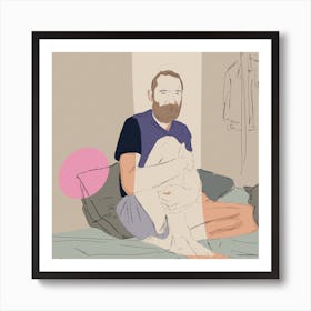 Man Sitting On Bed Art Print