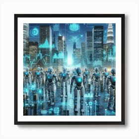 Futuristic City With Robots Art Print