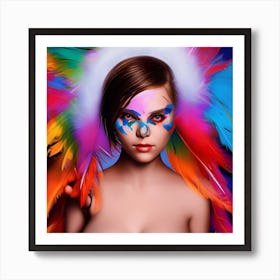 Colorful Girl With Feathers Art Print