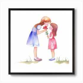 Little Girl Kissing A Flower Art Print