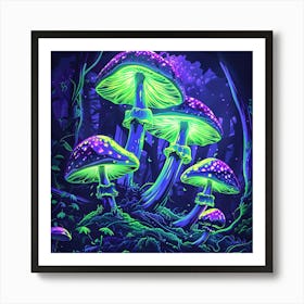 Glow In The Dark Mushrooms Art Print