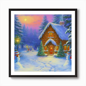 Gingerbread House with View and Snow (Winter 2023) Art Print