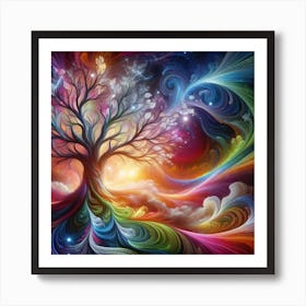 Abstract Tree Art: This artwork is inspired by the beauty and diversity of trees in nature. The artwork uses abstract shapes and colors to create a dynamic and harmonious composition of different types of trees. The artwork also has a sense of depth and perspective, giving the impression of a forest landscape. This artwork is suitable for anyone who loves nature and art, and it can be placed in a bedroom, study, or library. 2 Art Print