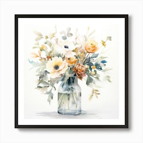 Soft Blush Watercolor Floral Vase Art Print