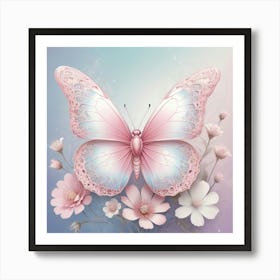 Butterfly And Flowers 1 Art Print