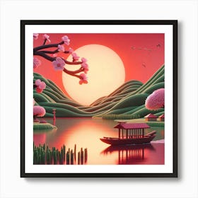 3D Red lake Art Print