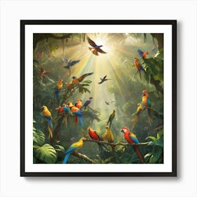 Parrots In The Jungle Paintings Art Print 2 Art Print