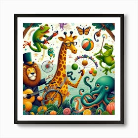 Giraffe, Octopus Wall art Art Print