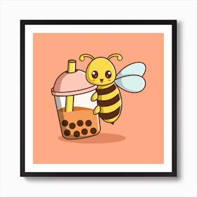 Cartoon Bee With Bubble Tea Art Print