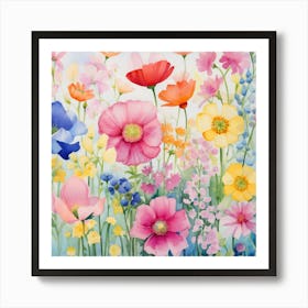 Watercolor Windflowers Garden 3 Art Print