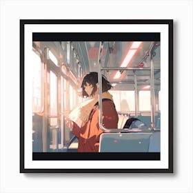 Anime Girl On A Train Art Print