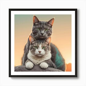 Two Cats On A Rock 1 Art Print